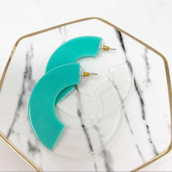 BaubleBar Jewelry - Baublebar Teal and Clear Acrylic Hoop Earrings NEW